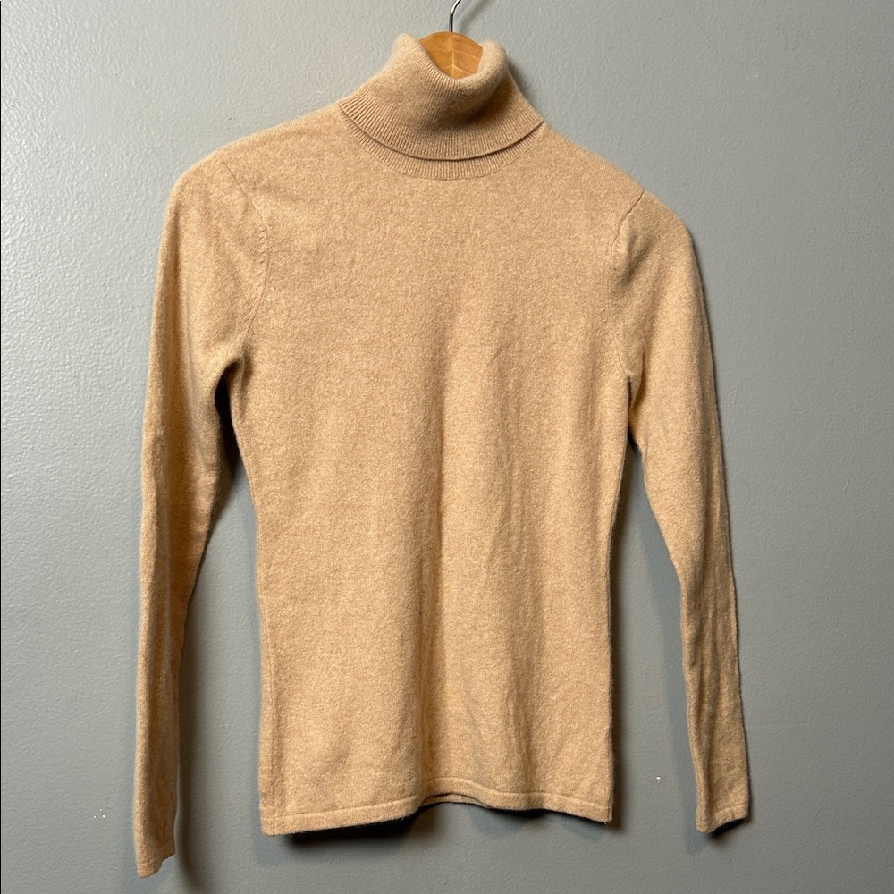 Saks Fifth Avenue Cashmere Tan Turtleneck Sweater Small